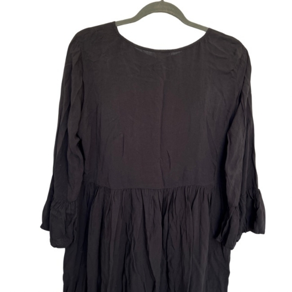 Forever 21 Dress Large Boho Black Flare Embroidered Tribal Ruffle Sleeve Summer - Picture 7 of 7